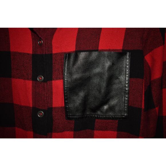 SOFT SURROUNDINGS $99‎ Red Black Plaid Button Down Tunic Faux Leather Pocket S - Picture 3 of 4
